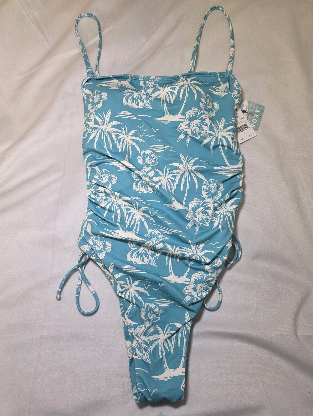 Roxy Vacay Vibes Turquoise & White Hawaiian Tropical One-Piece Swimsuit NWT